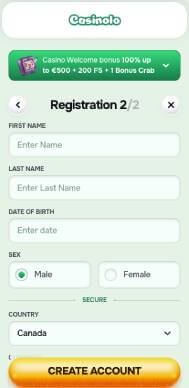 Casinolo Casino registration screenshot