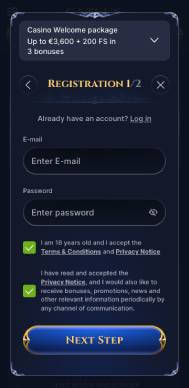 Cazeus Casino registration screenshot