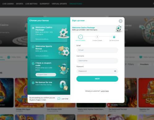 Spinoli Casino signup screenshot