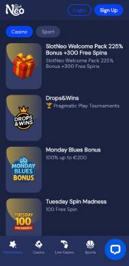 SlotNeo Casino casino promotions screenshot