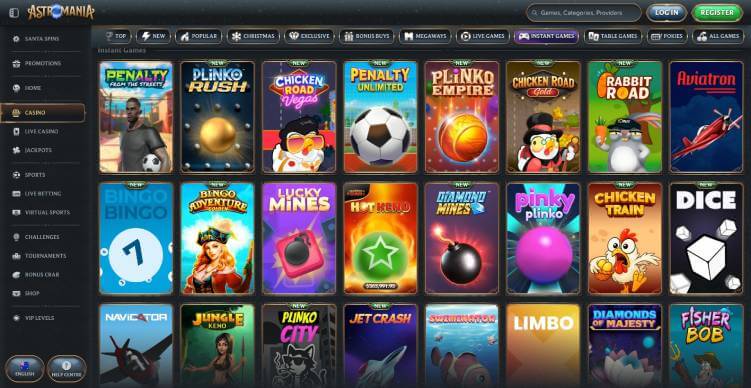 Astromania Casino instant games screenshot