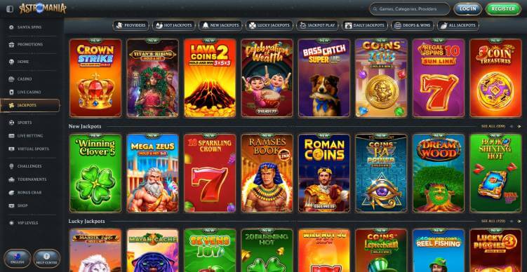 Astromania Casino jackpot games screenshot